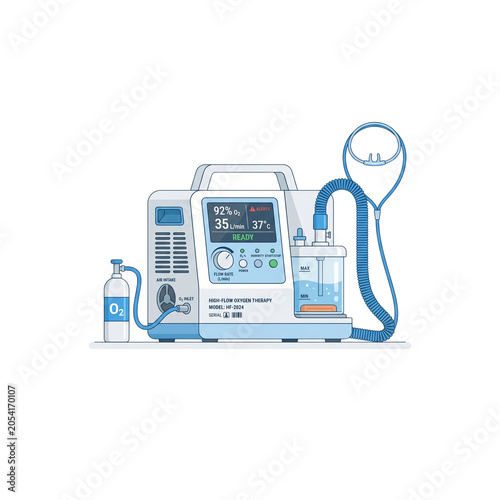 High-Flow Oxygen Therapy Machine Transparent PNG, Respiratory Support Device for Oxygen Delivery, Clinical Equipment