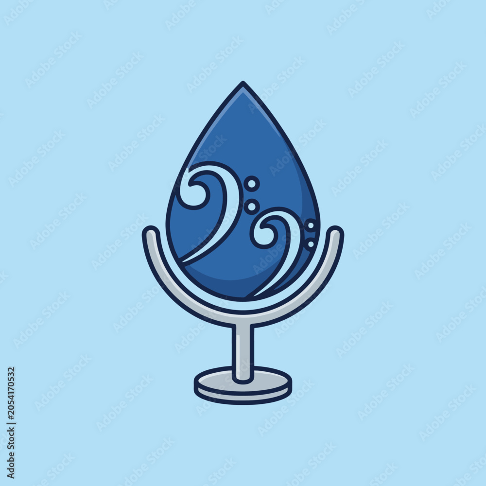 Fototapeta premium A blue water drop icon with musical symbols on a stand