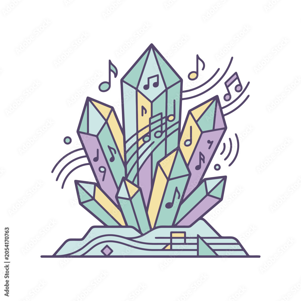 Fototapeta premium A colorful illustration of musical crystals on a white background