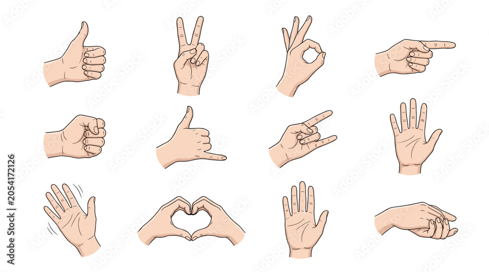 Fototapeta premium Diverse Human Hand Gestures Collection