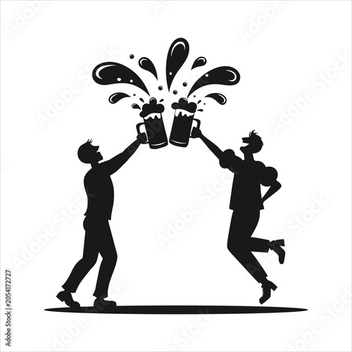 Photos Two men toasting with beer mugs black silhouette on white background