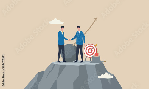 Canvastavla Trusted boulder uphill mountain peak or trust alliance concept, businessmen shak