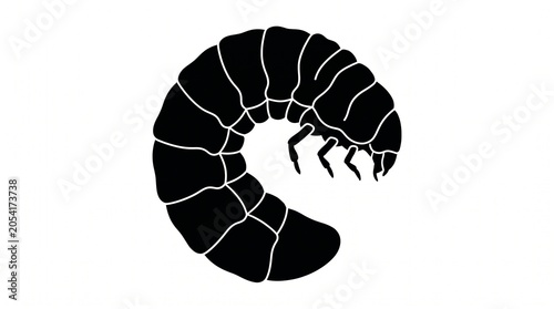 Black silhouette of a beetle larva isolated on a white background.