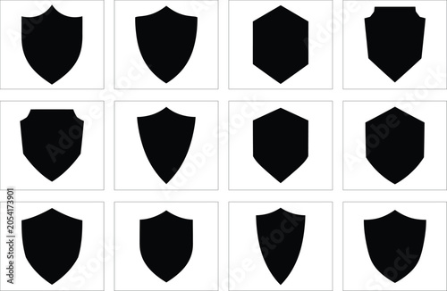 Black pentagon shapes arranged in a 3x4 grid pattern on white background, geometric shape