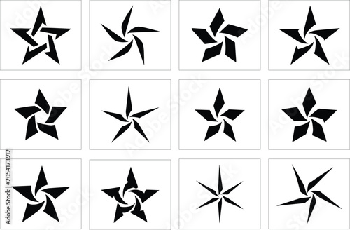 Black star arranged in a 3x4 grid on white background, black stars star, grid layout