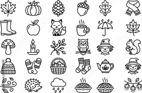 Autumn Fall Season Icon Set: Thanksgiving, Harvest & Cozy Lifestyle