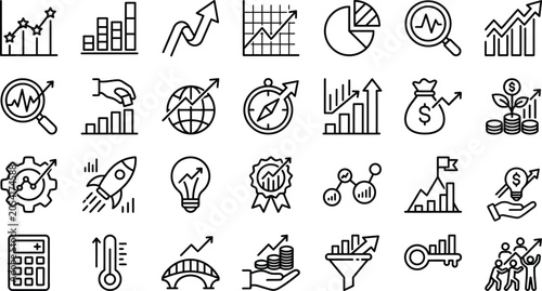 Business Data Analytics Icon Set: Growth Chart, Strategy & Finance