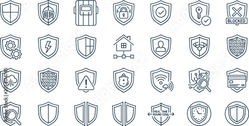 Foto Cyber security shield icon set with data protection antivirus cloud network safe