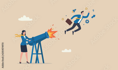 Cuadro en lienzo Coaching help boost career advancement, mentor or motivation to boost productivi