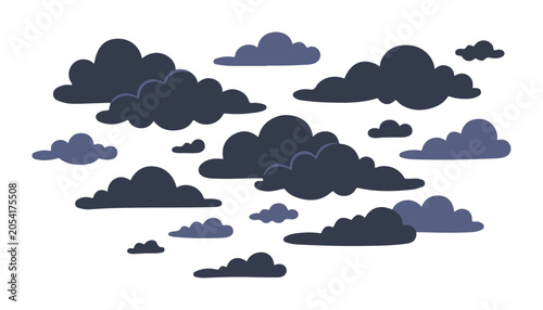 Canvastavla Collection of dark storm clouds flat vector illustration for weather forecast an