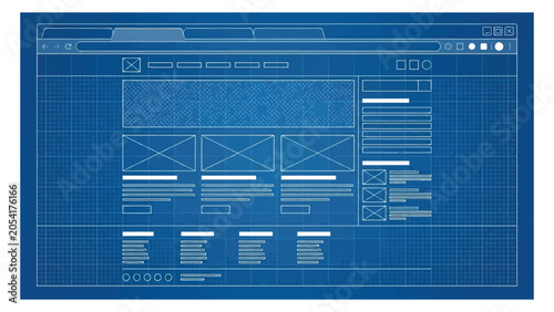 Wireframe design on a computer screen.