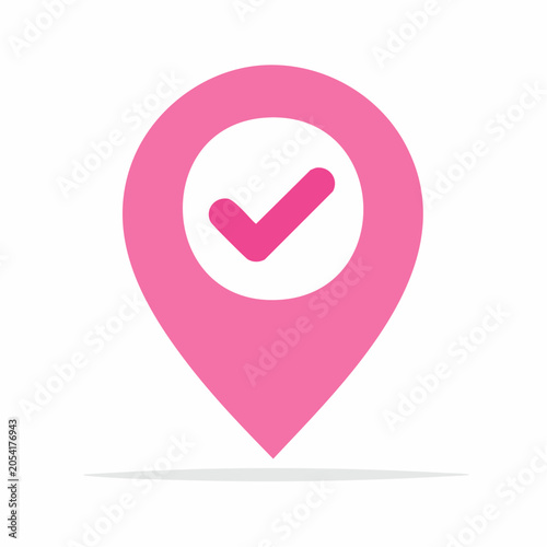 Pink Location Pin with Check Mark Icon