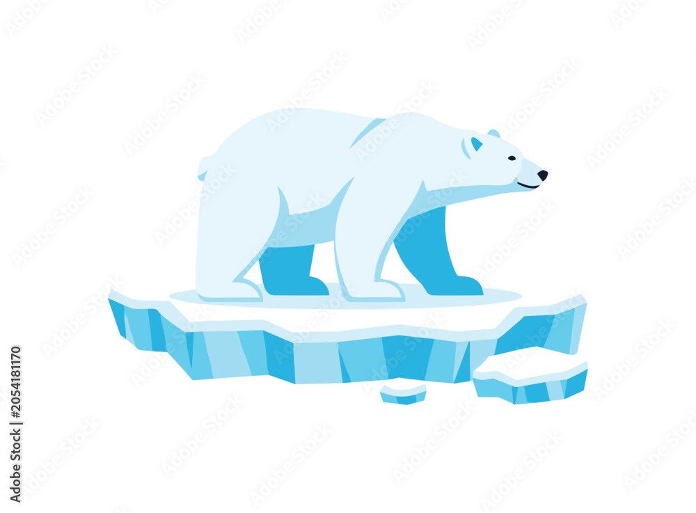 Fototapeta premium Stylized polar bear standing on a floating ice floe in a minimalist arctic scene