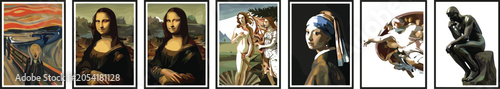 Φωτογραφία Famous Classical Masterpiece Painting Framed Vector Set Featuring Da Vinci Mona