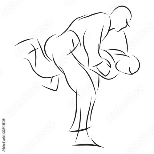 Judo athletes grappling during a martial arts competition