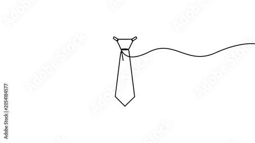 Necktie continuous line drawing animation representing professional business and formal dress code. Minimal line art animation of a classic necktie silhouette for corporate business concepts.