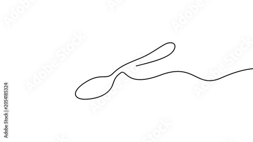 Spoon animation in continuous line drawing style for kitchen and restaurant branding. Minimalist single line art animation of a kitchen spoon on a clean white background.