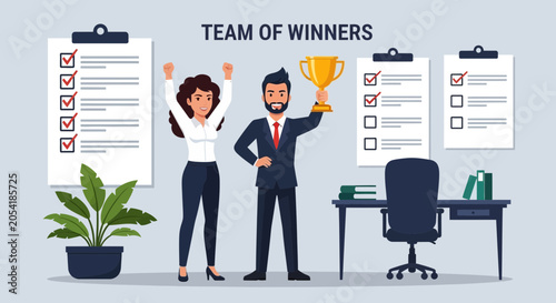 Celebrating Successful Team of Winners in Office Environment