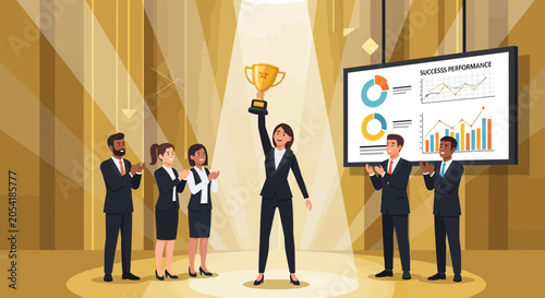 Celebrating Success with Performance Trophy and Charts