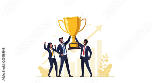 Celebrating Success with Team Achievement Trophy Illustration