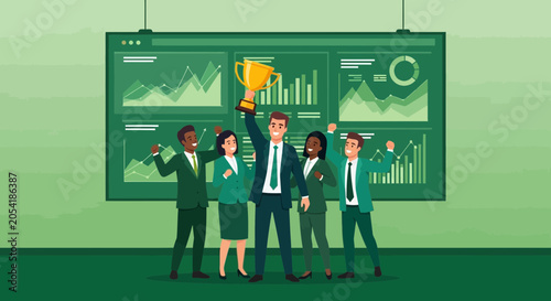 Celebrating Success with Business Team and Analytics Dashboard