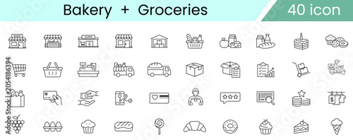 Konstfotografi Collection of forty bakery and grocery store related icons with transparent back