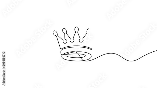 Crown animation in continuous line drawing style for premium branding concepts. Minimalist single line art animation of a royal crown on a white background.