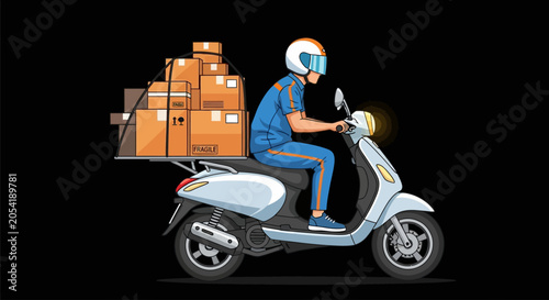 Canvas Print Delivery Rider on a Scooter.