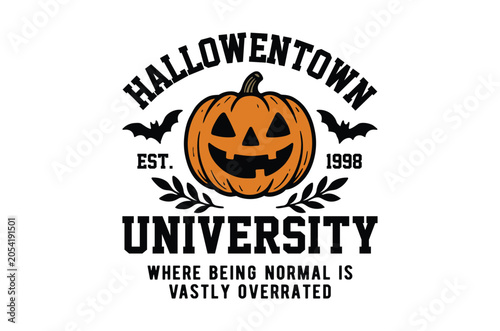 Pumpkin Illustration With Bats And Typography On White Background