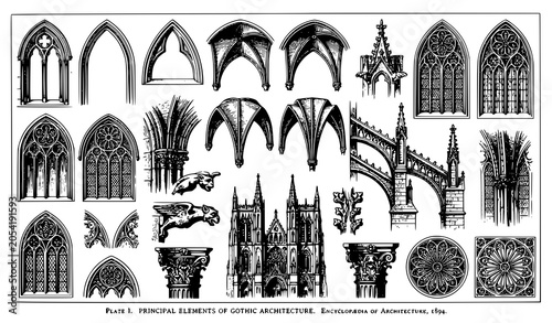 Bild auf Leinwand Gothic architecture vintage engraving illustration inspired by 1897 encyclopedia