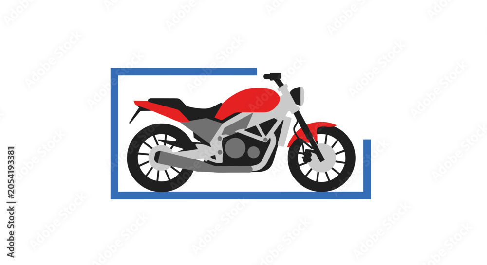 Obraz premium Modern Red Motorcycle in Blue Frame Illustration
