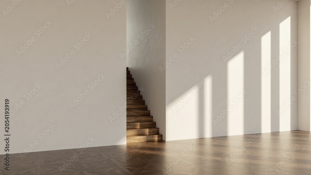 Obraz premium 3D render, illustration Large Luxury modern living room interior, brutalist architecture realistic lighting, Graphic Overlay wide angle, contemporary furniture, clean lines, minimalist decor, elegan