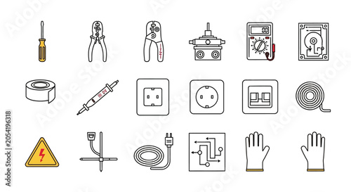 Obraz na plátně Electrical Tools and Components Icon Set