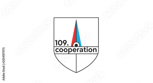 Foto Cooperation concept logo with compass needle and number 109