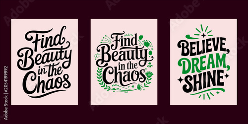 Schilderij op canvas Inspirational quote posters with motivational typography and floral accents