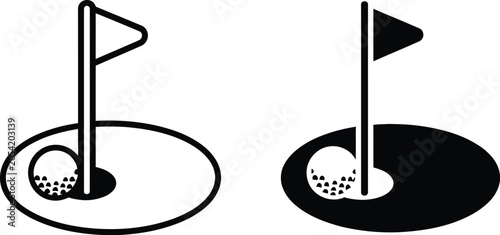 Obraz na plátně Golf, flag icon vector, outline silhouette symbol for sports golf course navigation tournament branding and recreational design applications