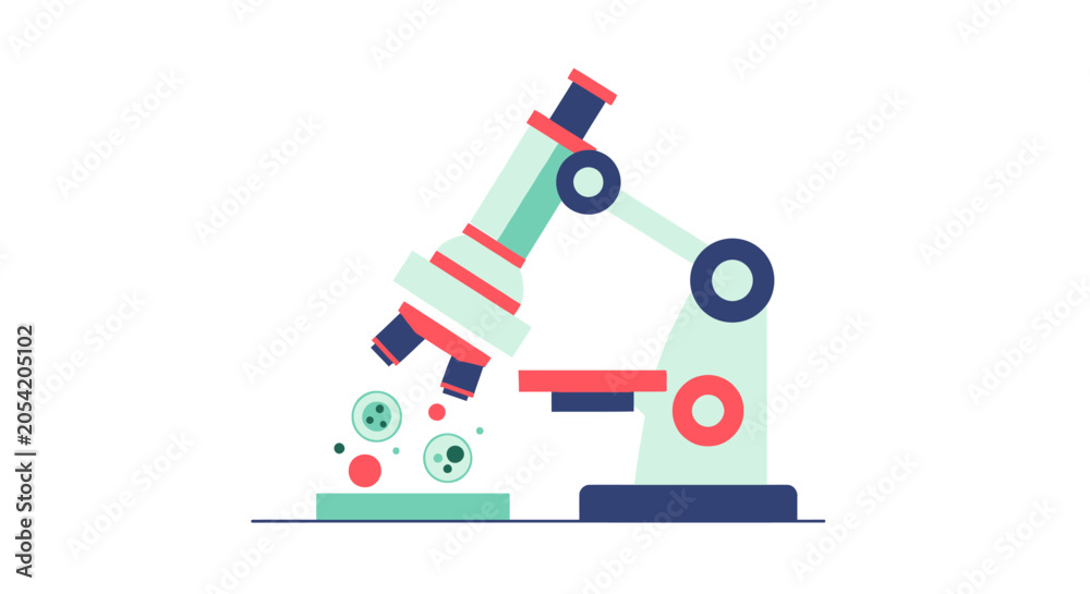 Φωτογραφία Microscope analyzing cells, scientific research, laboratory equipment flat vecto