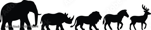 Tableau sur toile Silhouette Collection of African Wildlife and Deer Against White Background elep