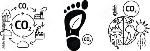 Quadro su tela Carbon footprint icons set vector illustrating global warming climate change gre