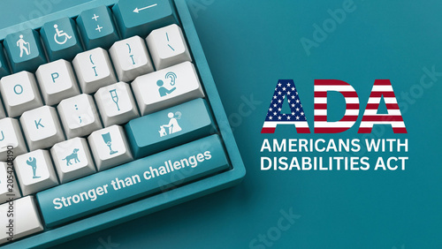 Americans with Disabilities Act ADA concept with accessibility icons on computer keyboard