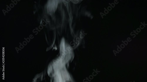 Rising white smoke or steam swirling against a solid black background creating a mysterious and ethereal effect