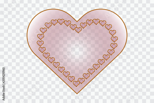 Luxury pink heart frame with golden outline and romantic love border vector illustration on transparent background.