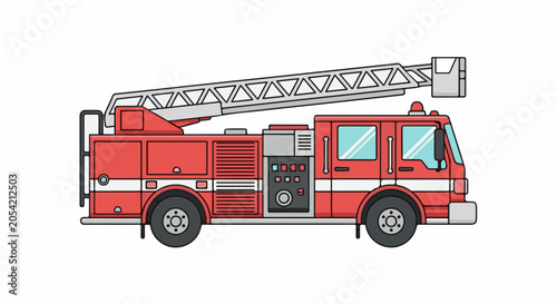A red fire truck with a ladder and white stripe details