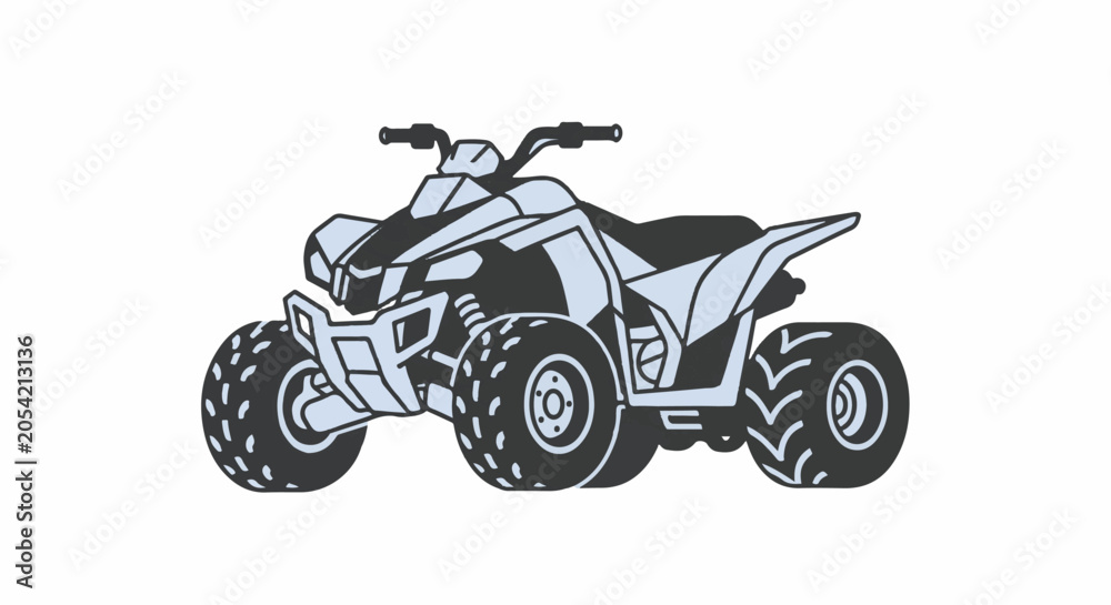 Obraz premium A stylized illustration of a four-wheeled all-terrain vehicle in light blue and dark gray