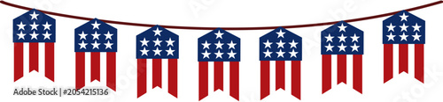 Fotografie Seven patriotic american flag bunting pennants for festive decoration, perfect for independence day celebrations and patriotic events