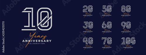 Canvastavla 10 to 100 years anniversary logo design set on dark red background for celebration event
