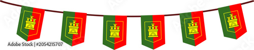Celebrate la mancha with a festive display of red and green flag buntings, perfect for regional events and cultural celebrations. Vibrant decoration for spanishthemed parties.