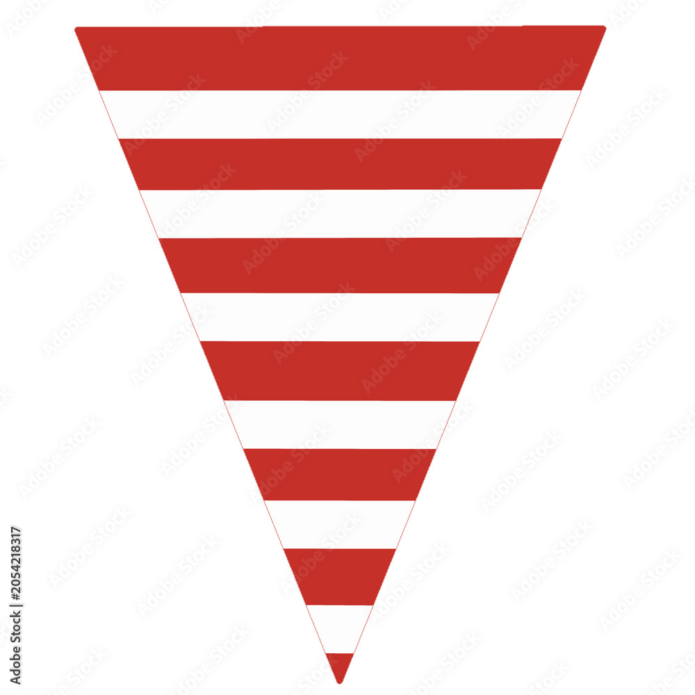 Fototapeta premium Red and white striped triangular bunting flag for parties. Geometric graphic pendant decoration suitable for event banners or celebration designs.