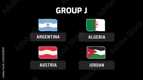 2026 World Cup Group J Teams. argentina, algeria, austria, and jordan. Suitable for educational resources and presentations.