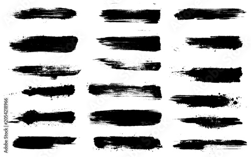 Vector Brush Stroke. Grunge Paint Stripes. Distressed Banner. Black Isolated Paintbrush Collection. Modern Textured Shapes. Dry Border in Black Color. Curved Dry Brush Stroke. Grunge Distress Texture.